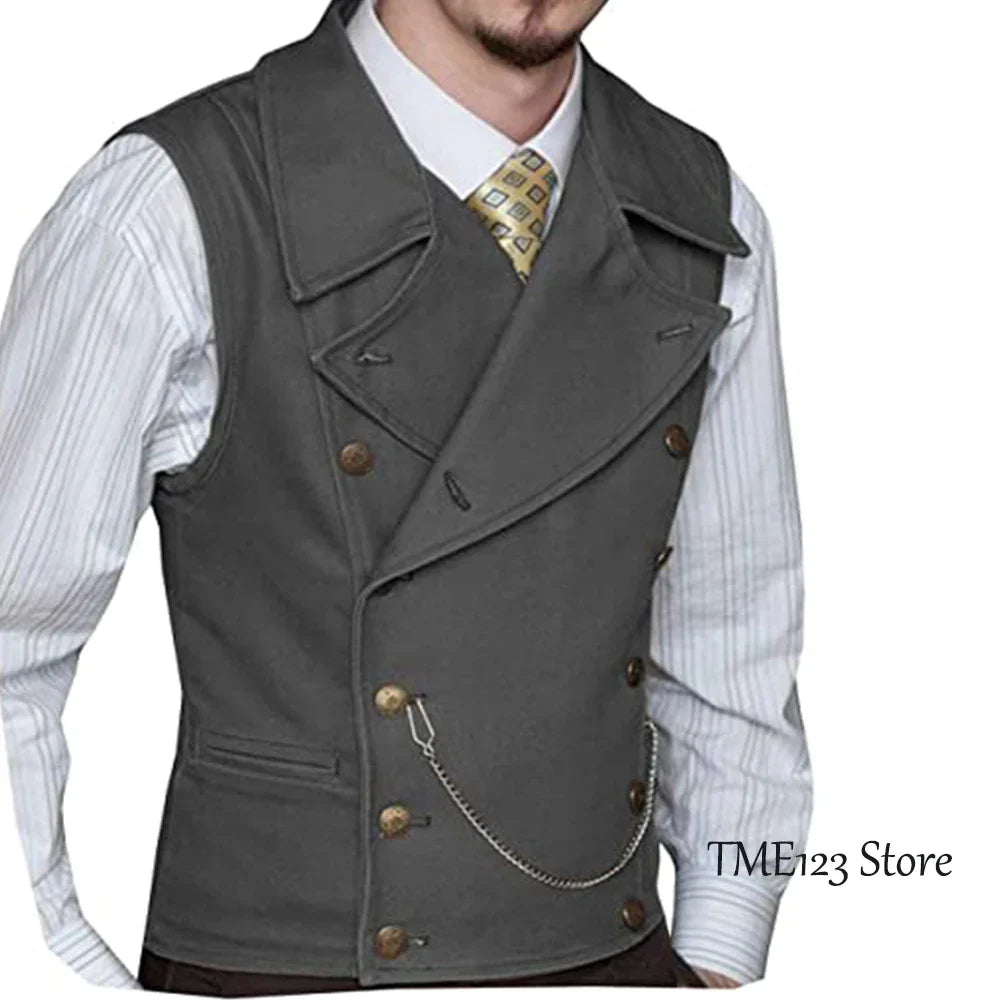 maoxiangshop Men's Woolen Suit Vest Retro Slim Fit Double Breasted Vests Victorian Style Best Man Wedding Clothing Chaleco Hombre