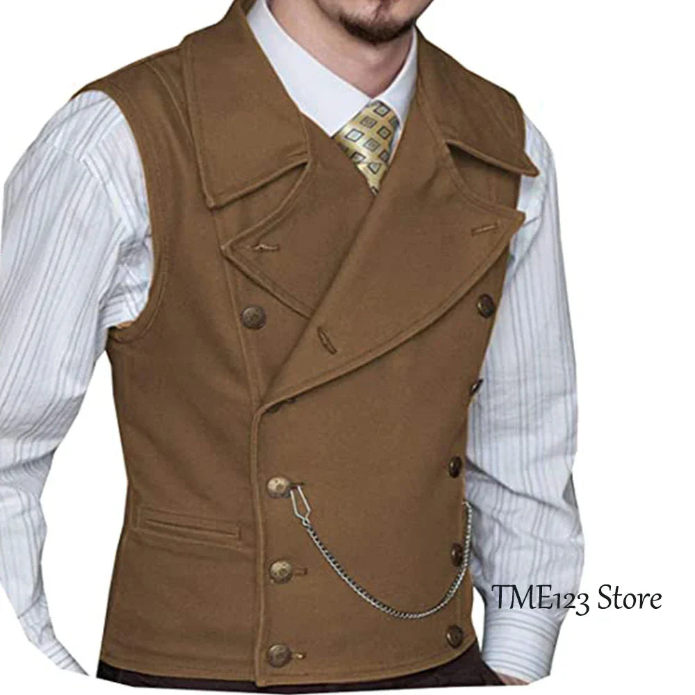 maoxiangshop Men's Woolen Suit Vest Retro Slim Fit Double Breasted Vests Victorian Style Best Man Wedding Clothing Chaleco Hombre