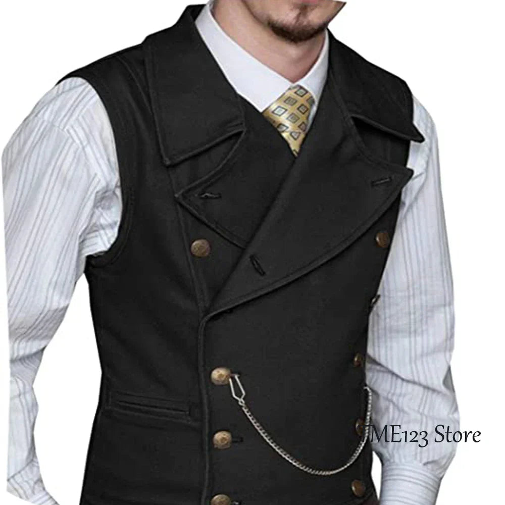 maoxiangshop Men's Woolen Suit Vest Retro Slim Fit Double Breasted Vests Victorian Style Best Man Wedding Clothing Chaleco Hombre
