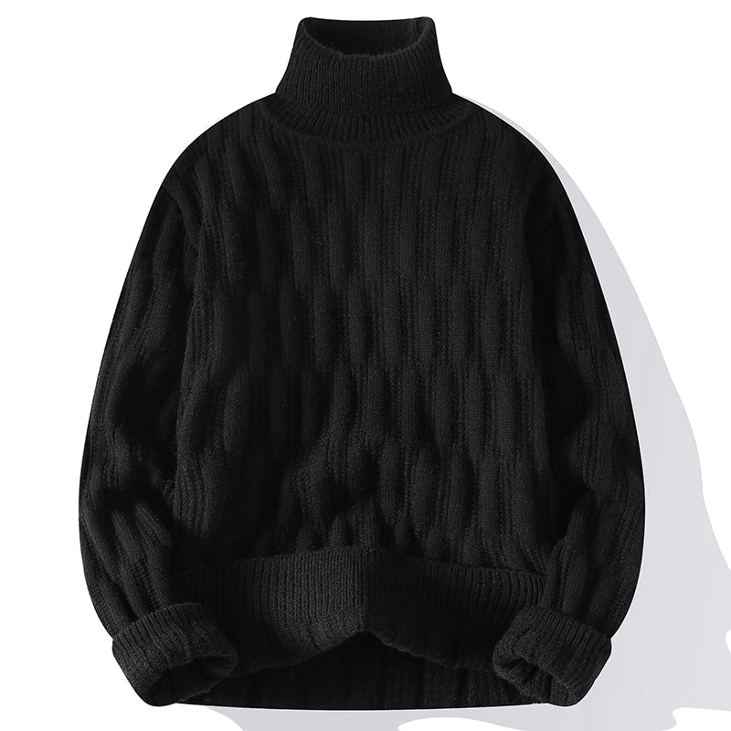 maoxiangshop Autumn Winter Men's Turtleneck Sweaters Fashion Jacquard Knitted Pullovers Men Casual Knitting Solid Color Turtleneck Sweater
