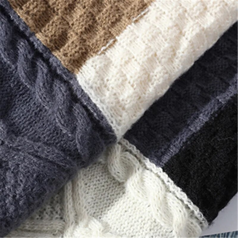 maoxiangshop New Autumn Winter Sweater Men Fashion Patchwork Knitted Pullovers Mens O Neck Casual Sweaters Streetwear Knitting Pullover Man
