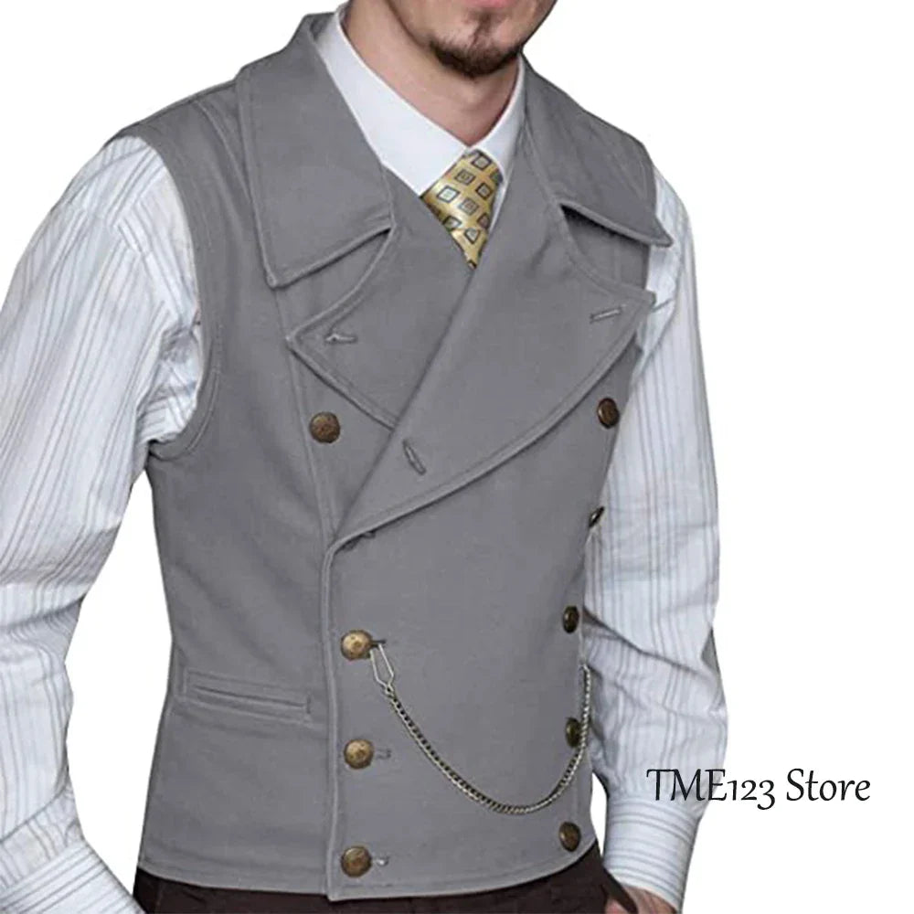 maoxiangshop Men's Woolen Suit Vest Retro Slim Fit Double Breasted Vests Victorian Style Best Man Wedding Clothing Chaleco Hombre