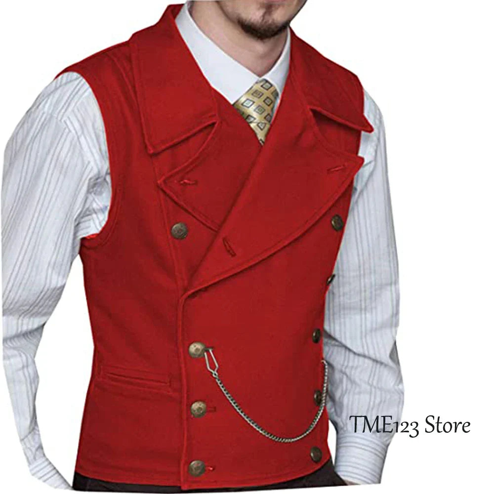 maoxiangshop Men's Woolen Suit Vest Retro Slim Fit Double Breasted Vests Victorian Style Best Man Wedding Clothing Chaleco Hombre
