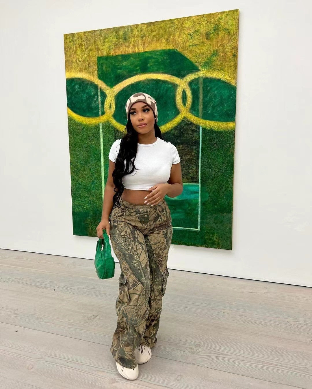 maoxiangshopCamo Flare Cargo Pants For Women High Waist Big Size Camouflage Print Baggy Techwear Patchwork Pocket Summer Streetwear Trousers