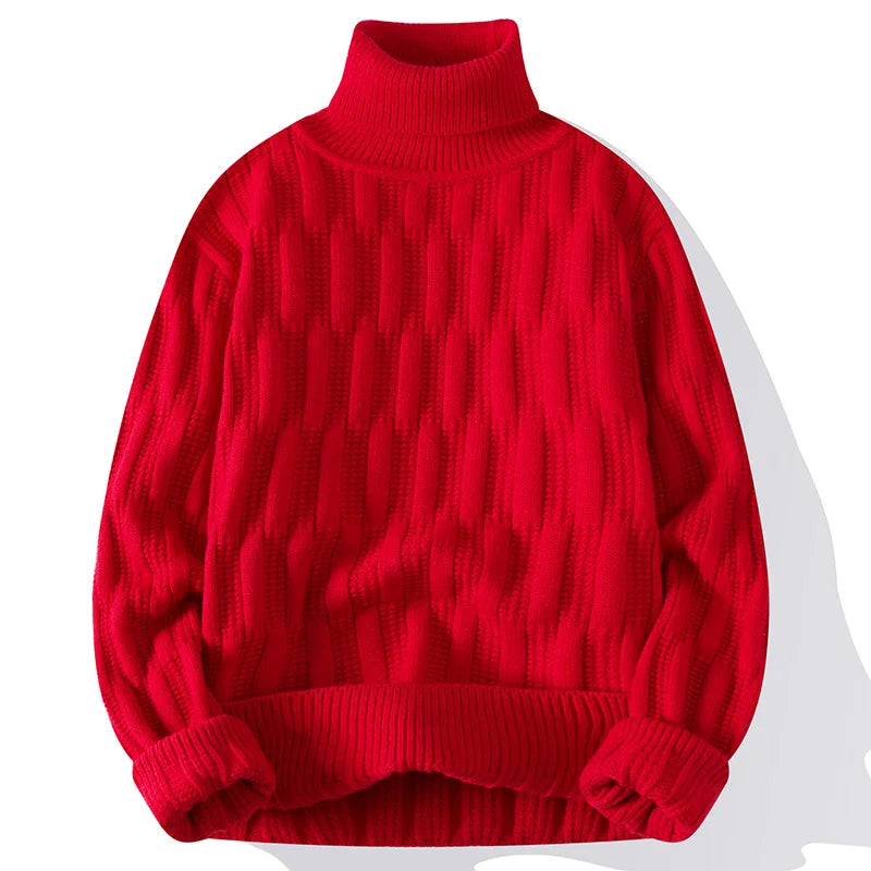 maoxiangshop Autumn Winter Men's Turtleneck Sweaters Fashion Jacquard Knitted Pullovers Men Casual Knitting Solid Color Turtleneck Sweater