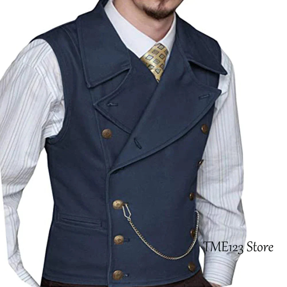 maoxiangshop Men's Woolen Suit Vest Retro Slim Fit Double Breasted Vests Victorian Style Best Man Wedding Clothing Chaleco Hombre