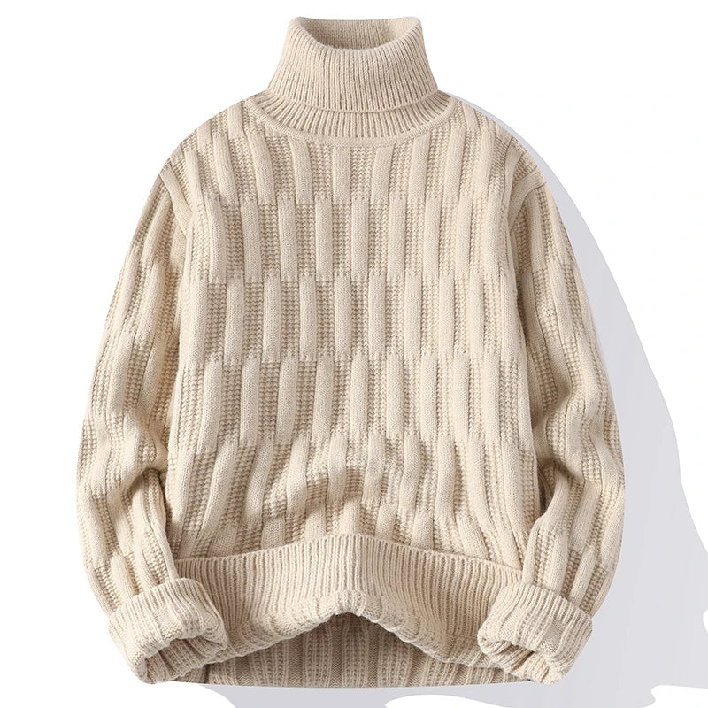maoxiangshop Autumn Winter Men's Turtleneck Sweaters Fashion Jacquard Knitted Pullovers Men Casual Knitting Solid Color Turtleneck Sweater