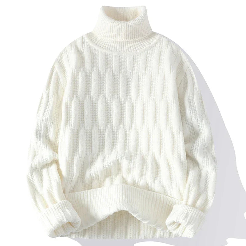 maoxiangshop Autumn Winter Men's Turtleneck Sweaters Fashion Jacquard Knitted Pullovers Men Casual Knitting Solid Color Turtleneck Sweater