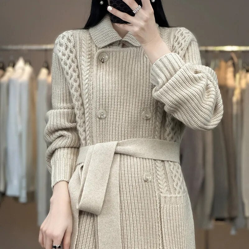 maoxiangshopCasual Knitted Cardigan Oversize Single Breasted Sweaters Korean Woman Knitwear Tops Thick Coat Elegant Suit Collar Sweater Coat
