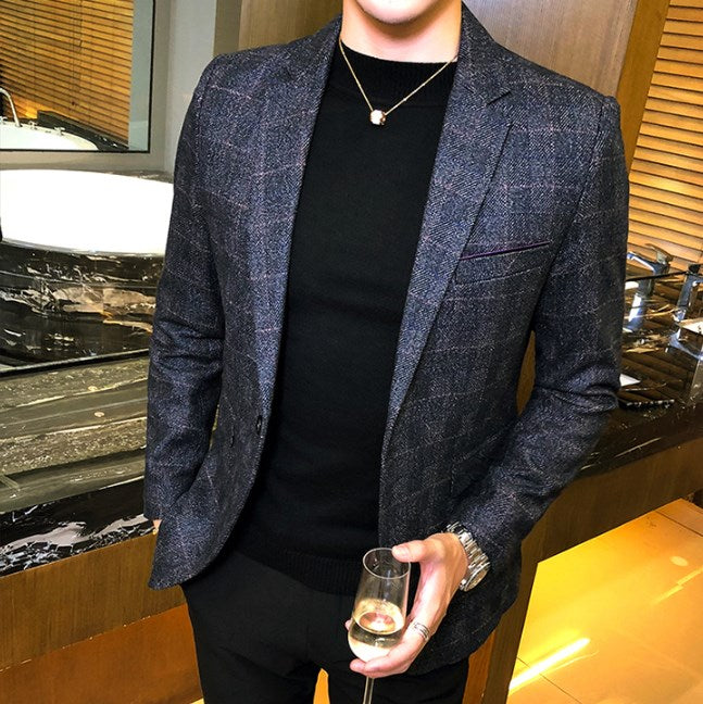 maoxiangshop Men Plaid Blazer Jackets Short Coat Single Breasted Full Sleeve Vintage Autumn Winter Fashion Men's Blazers Jacket