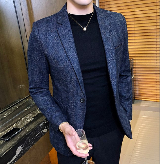 maoxiangshop Men Plaid Blazer Jackets Short Coat Single Breasted Full Sleeve Vintage Autumn Winter Fashion Men's Blazers Jacket