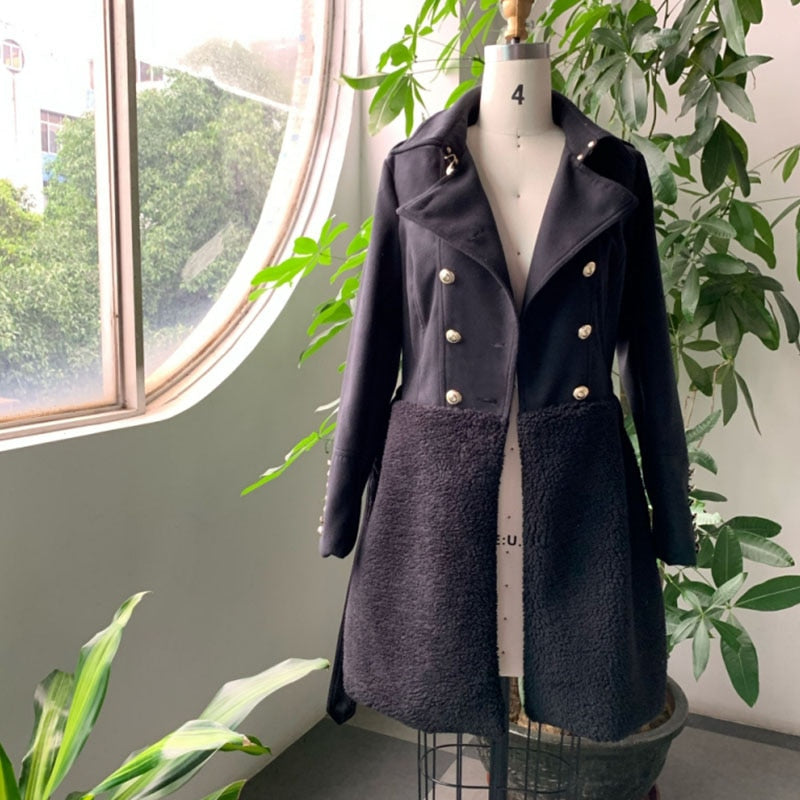 maoxiangshop Women Woolen Coat Mid-Length Black Jacket Autumn Winter Overcoat Chic Fleece Office Lady Elegant Outwear Coats Wool Blend 1