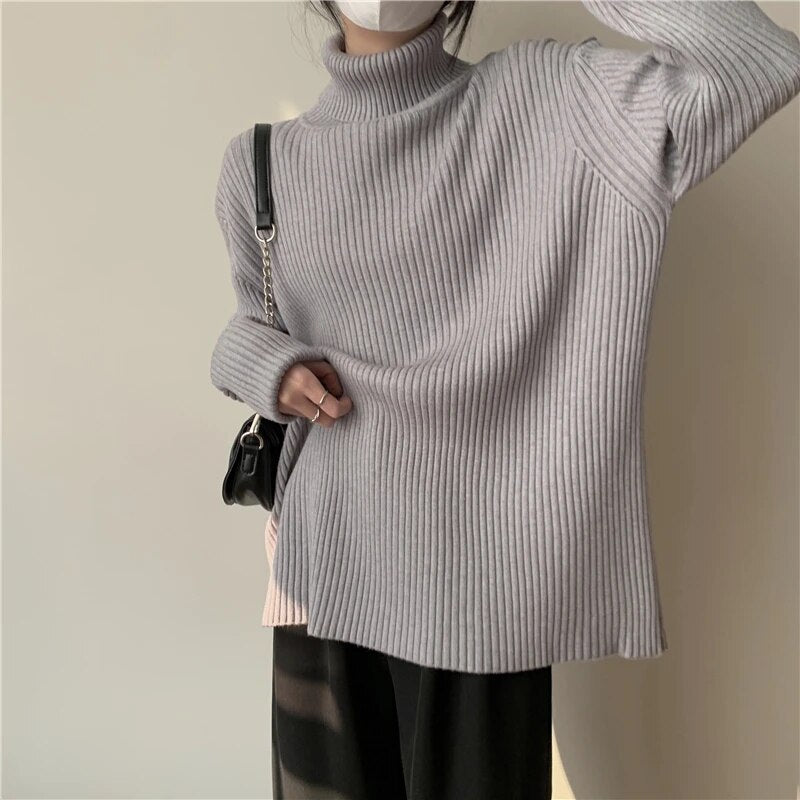 maoxiangshop Fashion Women Sweaters Streetwear Wool Pullovers Turtleneck Knitted Long Sleeve Top Black Korean Style Winter Clothes Woman