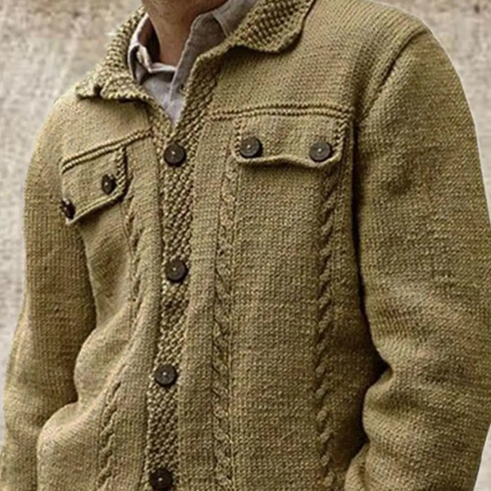 maoxiangshop Men's Knitwear Cardigan Sweater Multi-Button Long Sleeve Breathable Solid Color Men Wool Knitted Long Sleeve Sweater