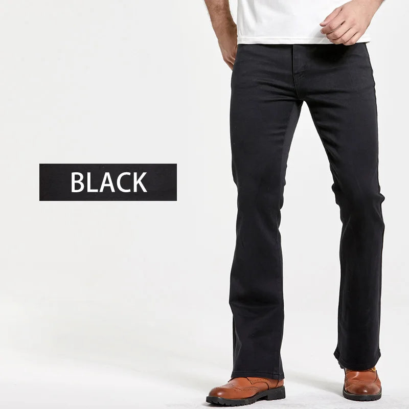 maoxiangshop Mens Boot Cut Jeans Slightly Flared Slim Fit Blue Black Trousers Designer Classic Male Stretch Denim Pants