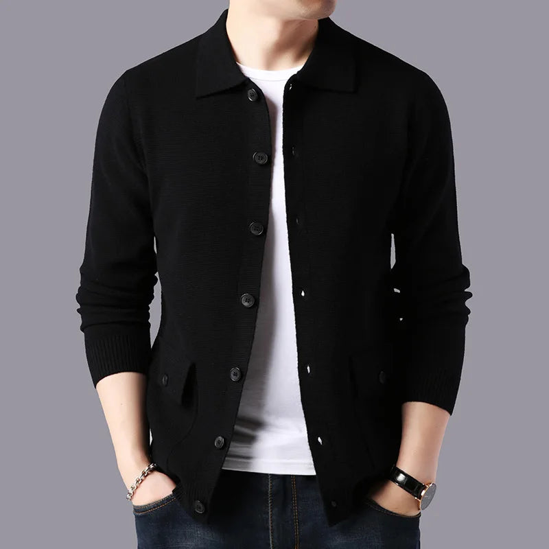 maoxiangshop High Quality Cardigan Men Knitting Sweaterscoat Autumn Winter Casual Sweater Jackets Solid Turn Down Collar Knitted Cardigan Man
