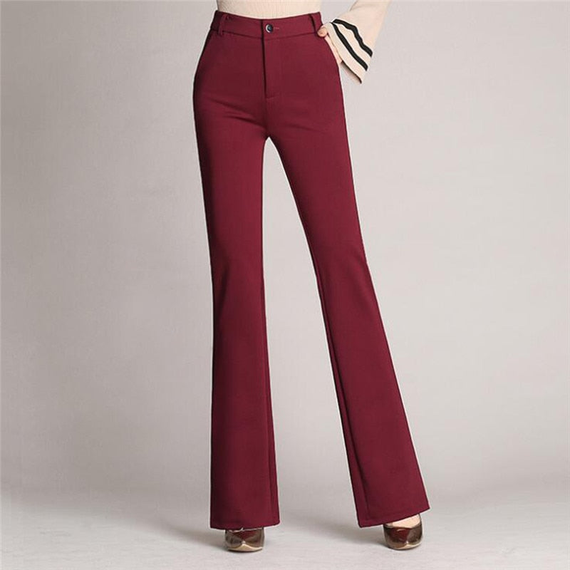 maoxiangshop Women's Pants Fashion Casual Loose Slim Flared Trousers High Waist Formal Trousers For Woman Skinny Solid Office Lady Wear