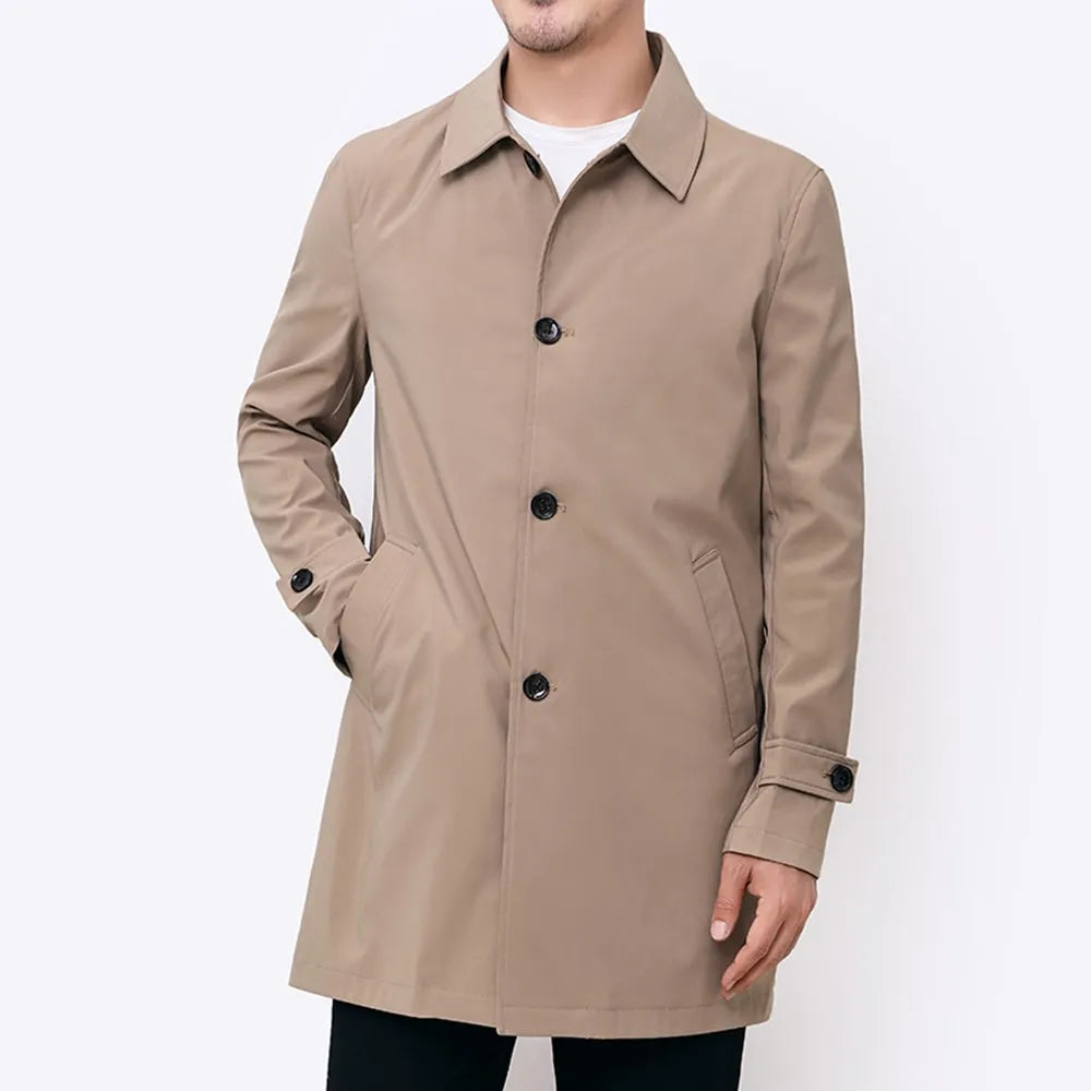 maoxiangshop Spring Autumn Men Long Coat Windbreaker Casual Loose Design Solid Color Trench Men Fashion Korean Style Mens Jackets Outerwear