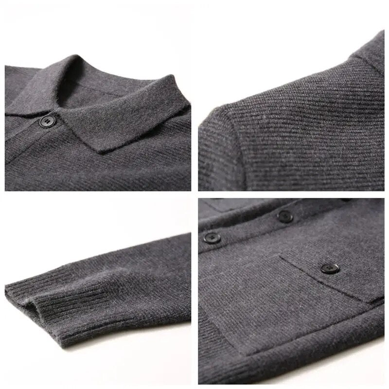 maoxiangshop High Quality Cardigan Men Knitting Sweaterscoat Autumn Winter Casual Sweater Jackets Solid Turn Down Collar Knitted Cardigan Man
