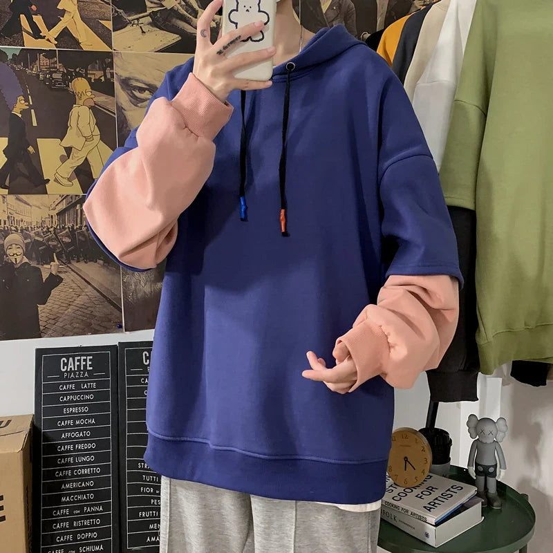 maoxiangshop Hoodie Men Spring Autumn Fashion Harajuku Patchwork Casual Oversized Hoodies Hip Hop Sweatshirt Men's Streetwear 7 Colors