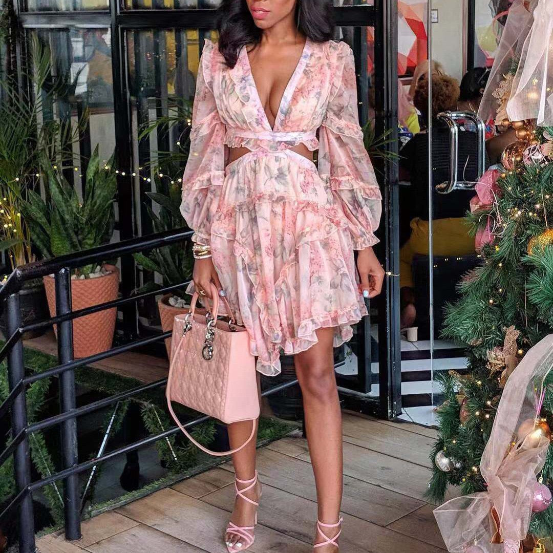 Spring Summer Dress Women Causal Dress Sexy New Arrivals V Neck Floral Dress Mini Beach Evening Party Dress