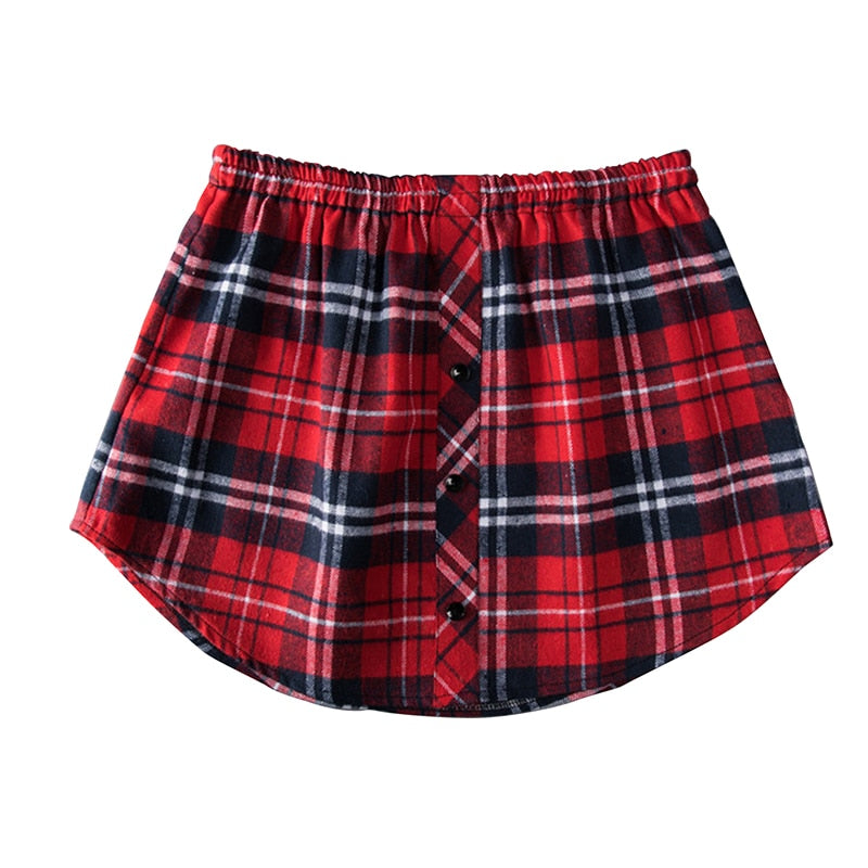 maoxiangshop Detachable Underskirt Cotton Shirt Extender for Women Irregular False Skirt Tail Blouse Hem Plaid Mini Skirt Extender Hemline