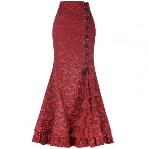 maoxiangshop New Halloween Skirt Jacquard Fishtail Ruffles Skirt Large Hem Women Punk Style Vintage Bodycon Skirts