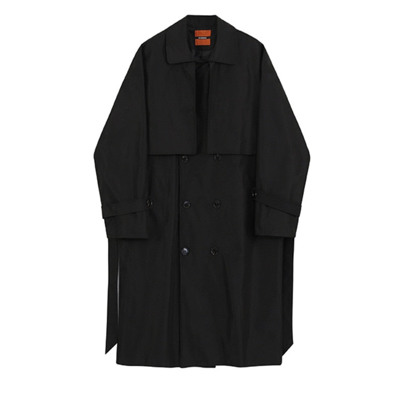 maoxiangshop men's clothing Korean trend windbreaker mid long loose clothes handsome male's Autumn casual trench coat with belt new