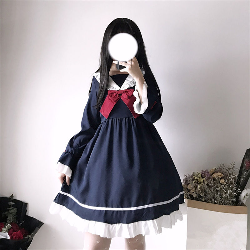 maoxiangshop In Wondeland Cute Women's Lolita OP Dress Flouncing Lace Trim Japanese Harajuku Long Sleeves Doll Dress Fairy Vestidos