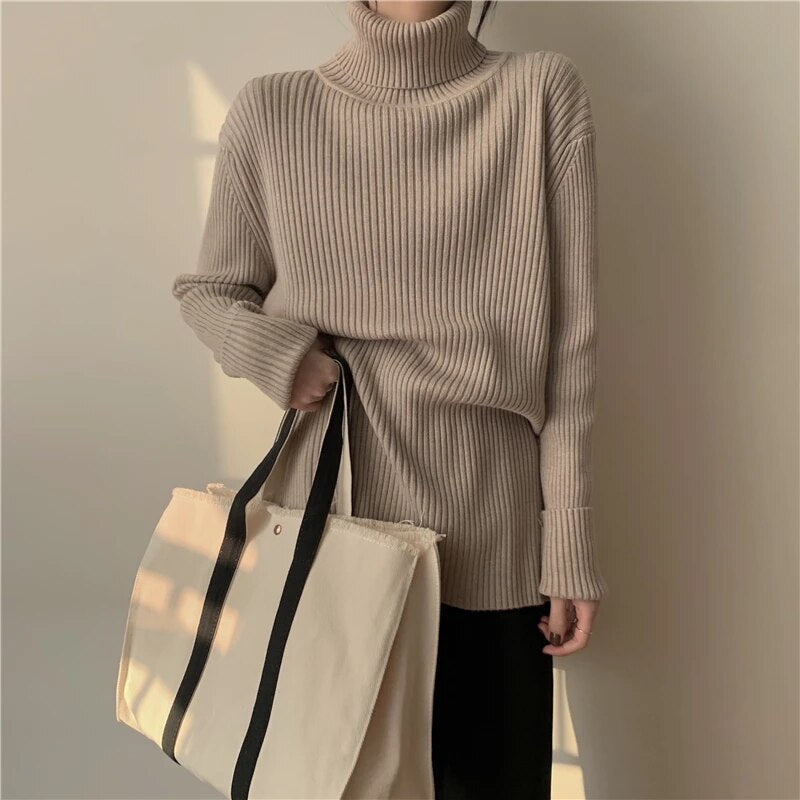 maoxiangshop Fashion Women Sweaters Streetwear Wool Pullovers Turtleneck Knitted Long Sleeve Top Black Korean Style Winter Clothes Woman