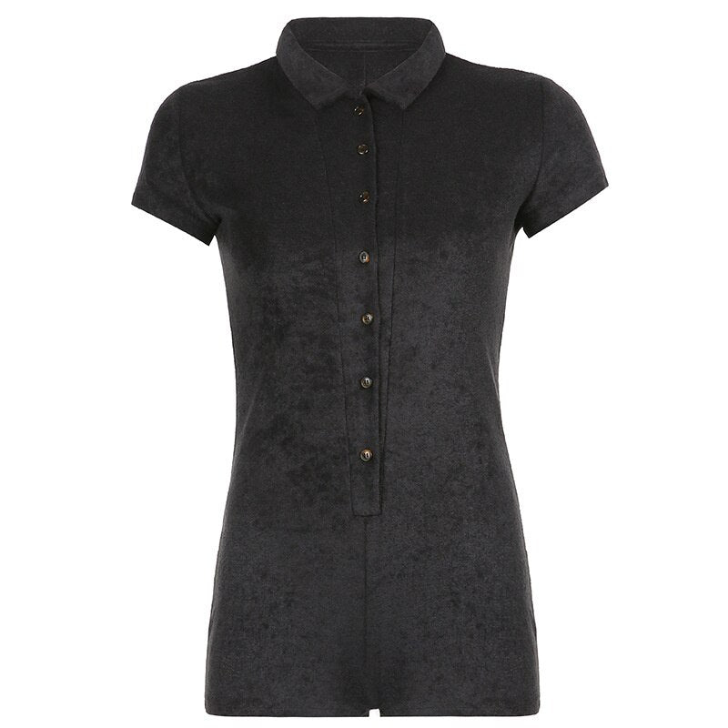 Summer Rompers Womens Bodycon Bodysuits Shorts Female One Piece Outfit Sexy Black Pink Short Sleeves Buttons Jumpsuit Y2K