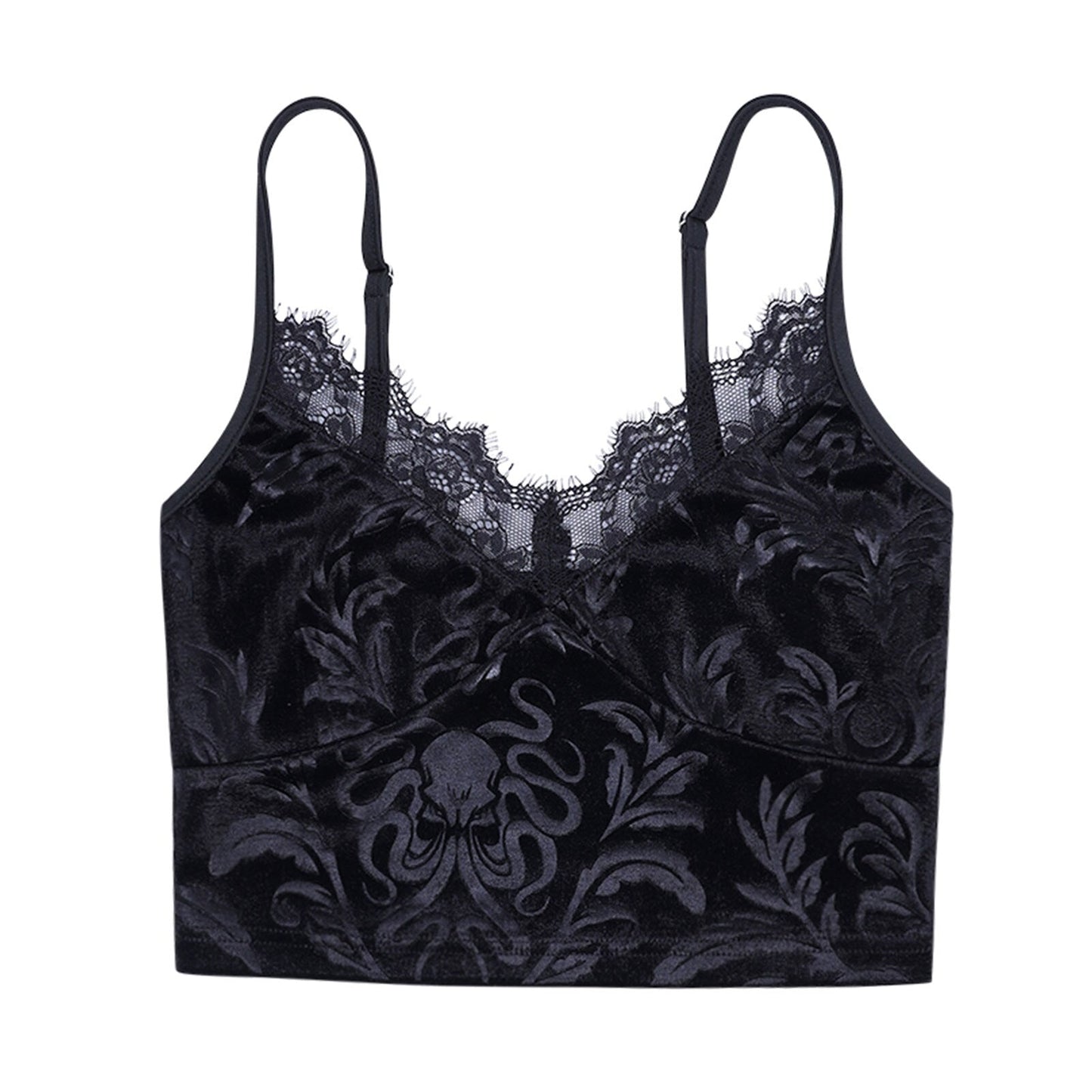 maoxiangshop Women Casual Sexy Camisole Black Floral Lace Hem V-neck Sleeveless Camis Gothic Crop Tops Ladies Tank Tops Skinny Clubwear