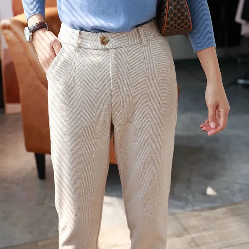 maoxiangshopWoolen Pants Women's Harem Pencil Pants Autumn Winter High Waisted Casual Suit Pants Office Lady Women Trousers