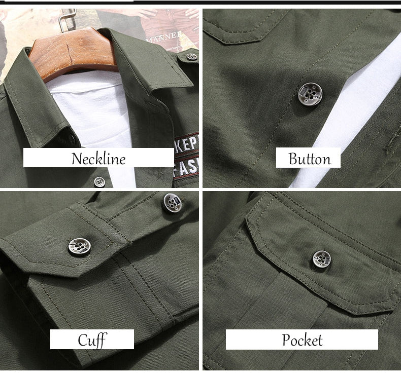 maoxiangshop Men's Shirts Cotton Shirt Khaki Casual Retro Slim Fit with Pocket Long Sleeve Vintage Jacket Streetwear