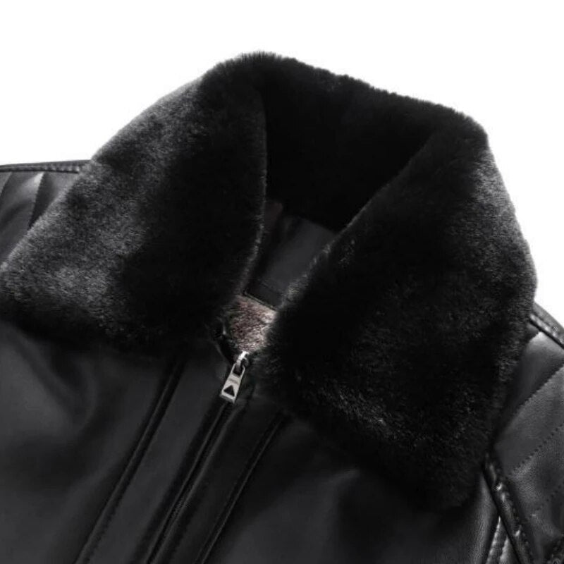 maoxiangshop Winter Men's Leather Plus Velvet Thick Fur One Lapel Leather Jacket Warm Casual Slim Smart Mens Leather Jacket Male Winter Coats