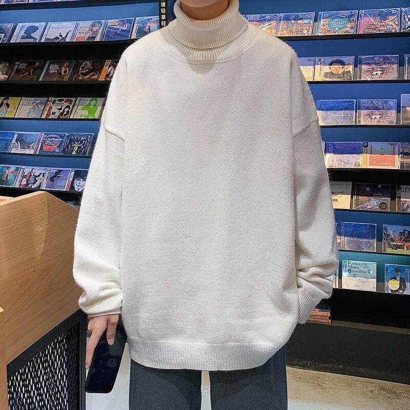 maoxiangshop Knitted Warm Sweater Men Turtleneck Sweater Men's Loose Casual Pullovers Bottoming Shirt Autumn Winter New Solid Color Pullovers