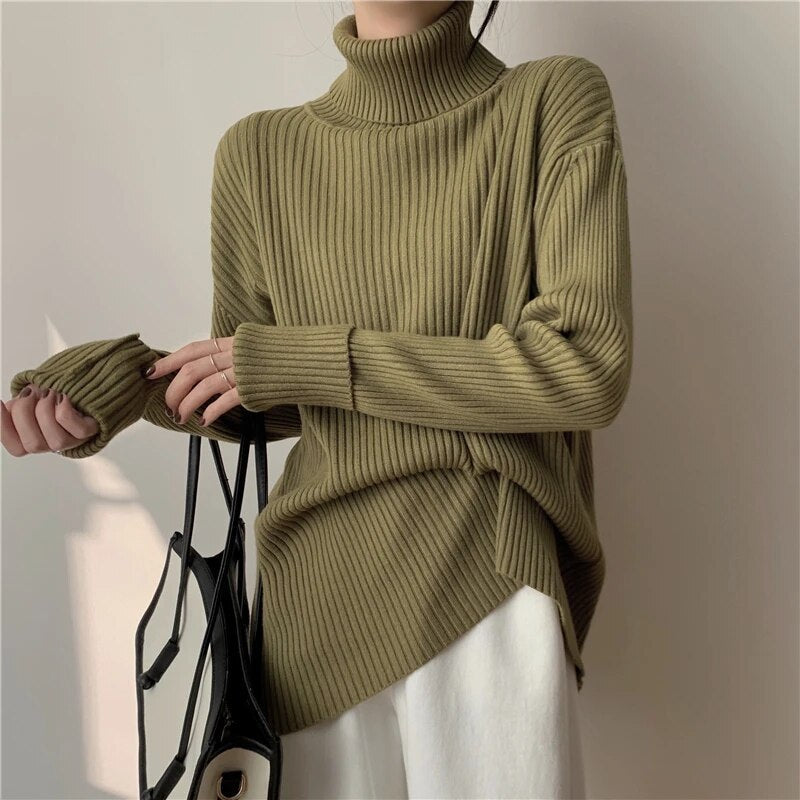 maoxiangshop Fashion Women Sweaters Streetwear Wool Pullovers Turtleneck Knitted Long Sleeve Top Black Korean Style Winter Clothes Woman