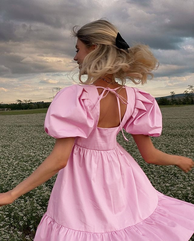 maoxiangshop Women's Off Shoulder Flounce Puffy Sleeve High Waist Ruffles Mini Dress Bohemian style Prom A-Line Dress