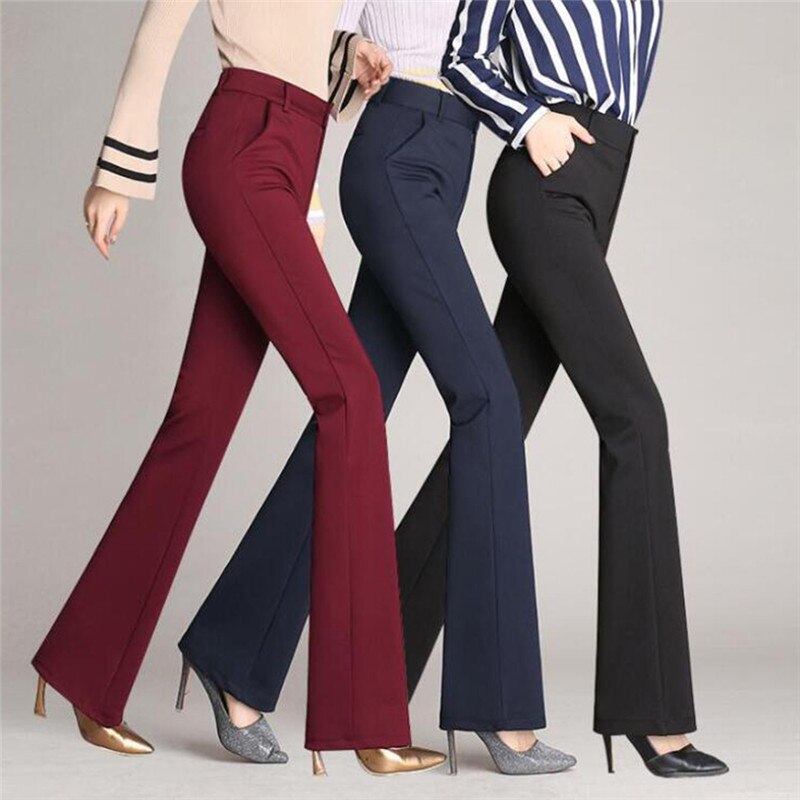 maoxiangshop Women's Pants Fashion Casual Loose Slim Flared Trousers High Waist Formal Trousers For Woman Skinny Solid Office Lady Wear