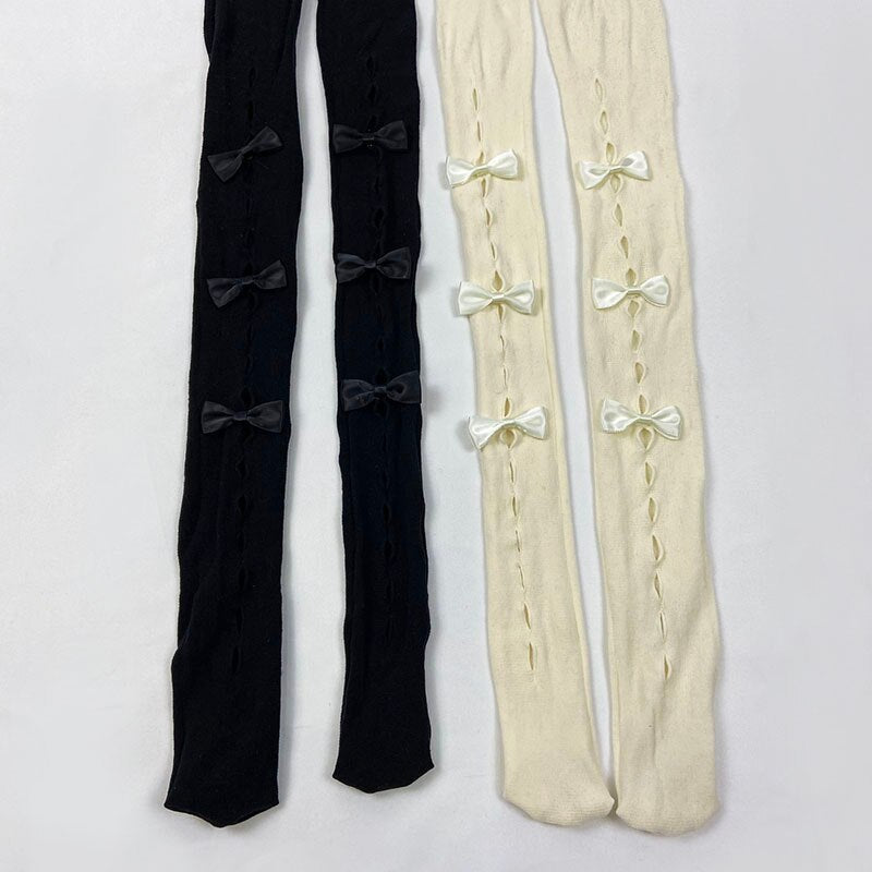 maoxiangshop Lolita Goth Lace Stockings Women Harajuku Tights Elastic High Waist Pantyhose Hollow Sexy Leggings with Bowknot 90s