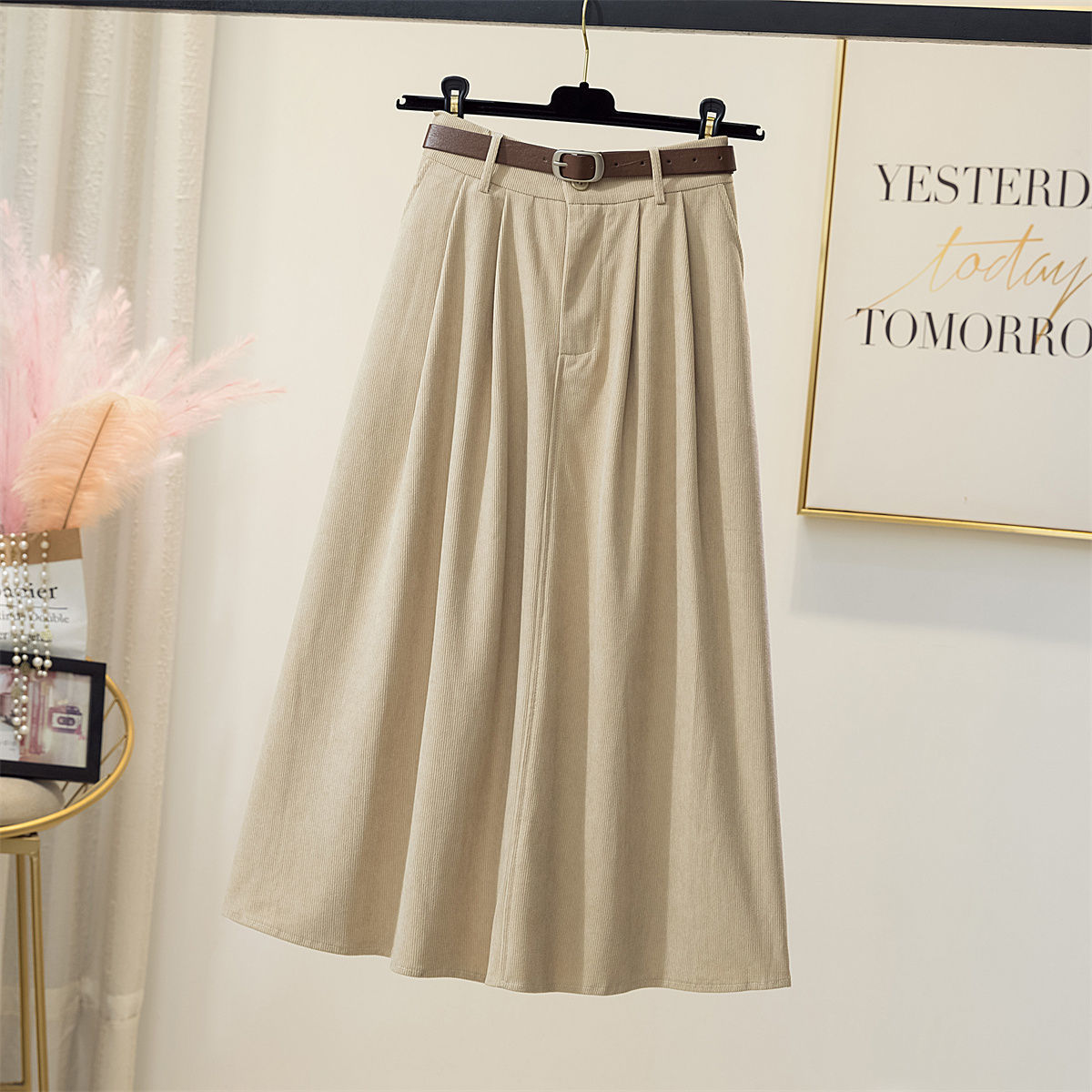 maoxiangshop Long Skirts Women Corduroy Classy Tender Retro Autumn College Ladies Cozy Ins Prevalent Basic Leisure All-match Feminino Newest