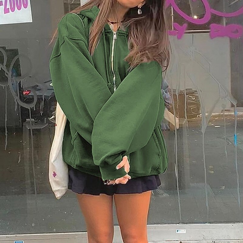 maoxiangshop Women's Jacket New Style Plus Velvet Green Hooded David Jacket Lazy Loose Casual Printed Jacket Fashion Long-sleeved Top Hoodie