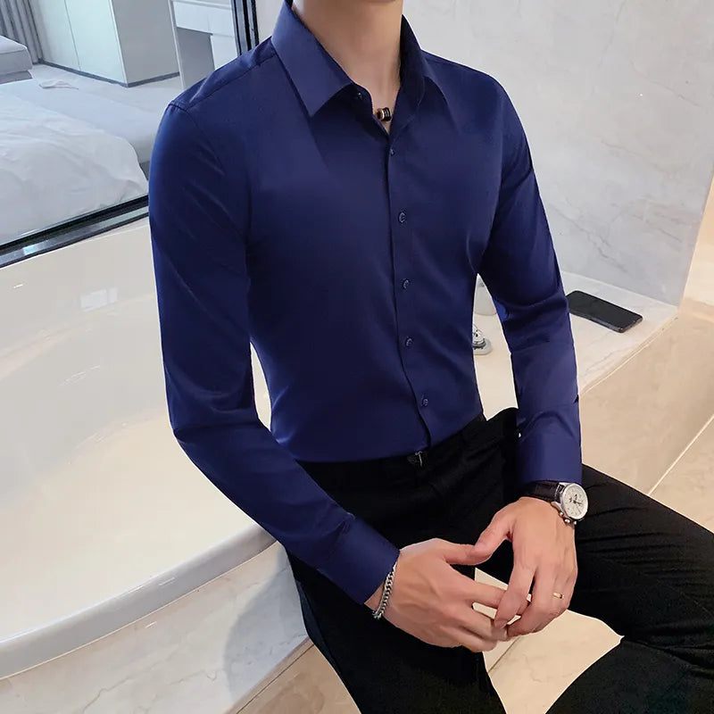 maoxiangshop Camisas De Hombre Long Sleeve Shirts For Men Clothing Business Formal Wear Camisa Social Masculina Slim Fit Chemise Homme