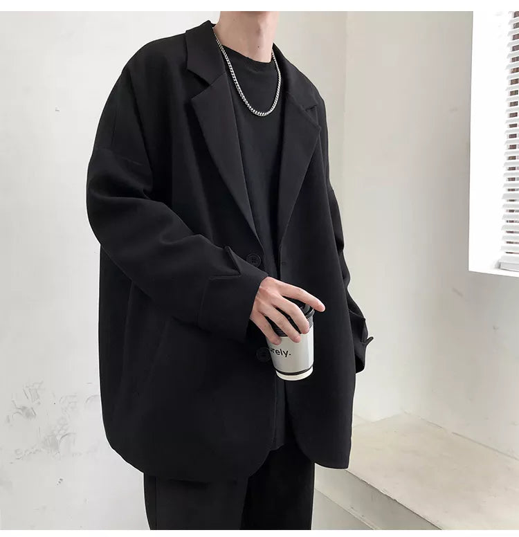 maoxiangshop British-style Blazers Men Leisure Trendy Loose Suit Jackets Male Retro Daily Ins Streetwear All-match Simple Korean Suit-tops
