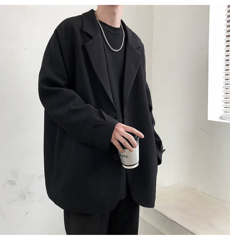 maoxiangshop British-style Blazers Men Leisure Trendy Loose Suit Jackets Male Retro Daily Ins Streetwear All-match Simple Korean Suit-tops