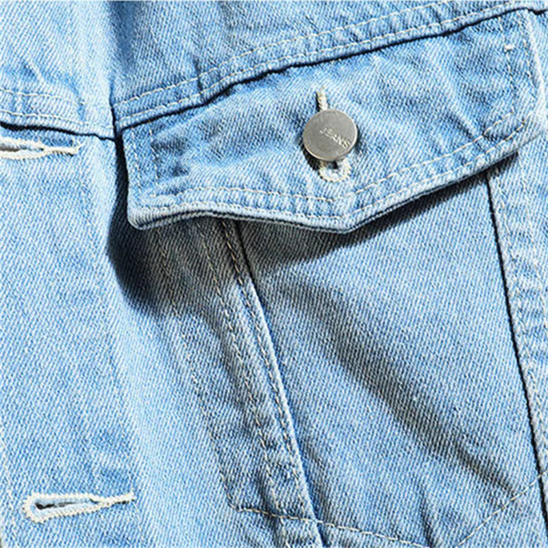 maoxiangshop Denim Jacket Men Hooded Casual Men Jean Jackets Streetwear Solid Color Turn Down Collar Denim Coats Men Jacktes Hat Detachable