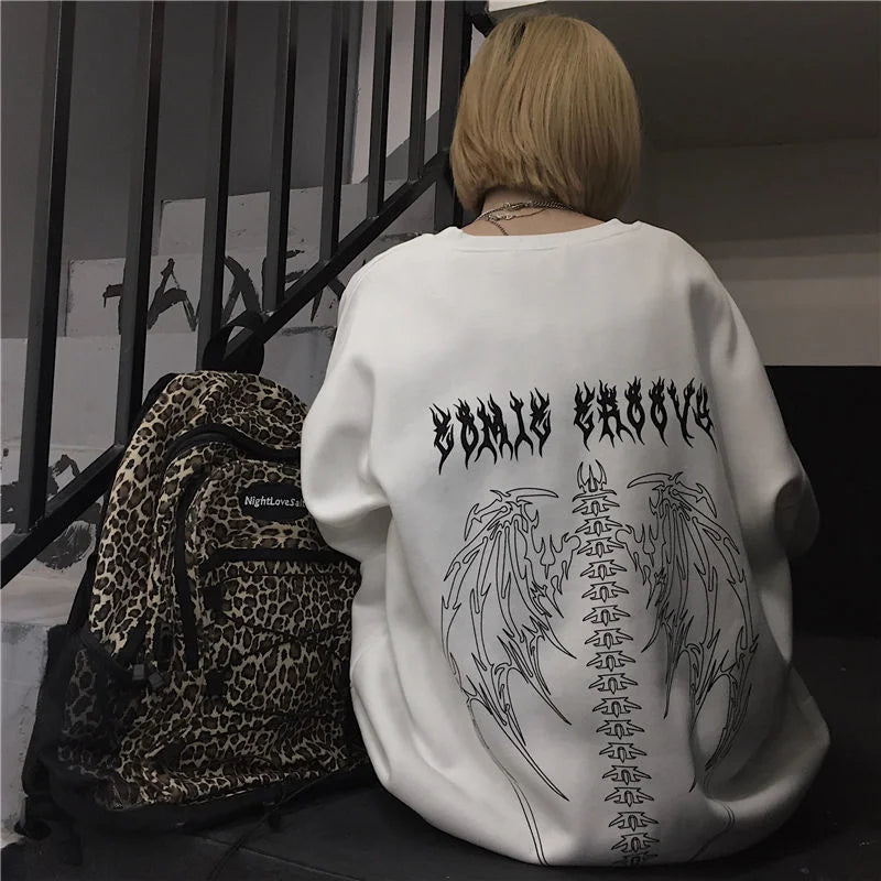 maoxiangshop Harajuku Oversized Women Hoodies Casual Flame Print Sweatshirt Korean Style Autumn Long Sleeve Hooded Female Pullovers Tops