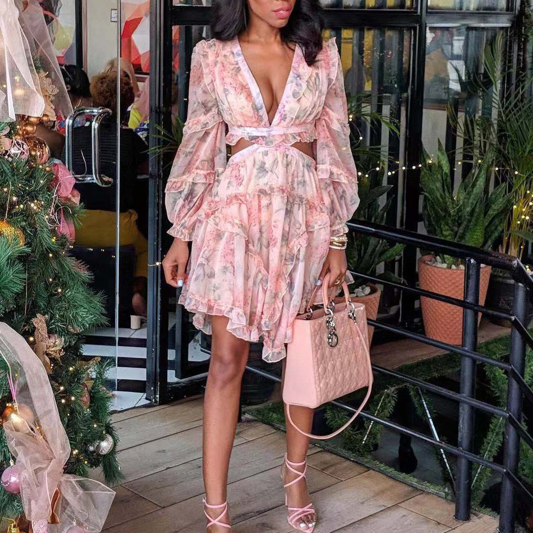 Spring Summer Dress Women Causal Dress Sexy New Arrivals V Neck Floral Dress Mini Beach Evening Party Dress