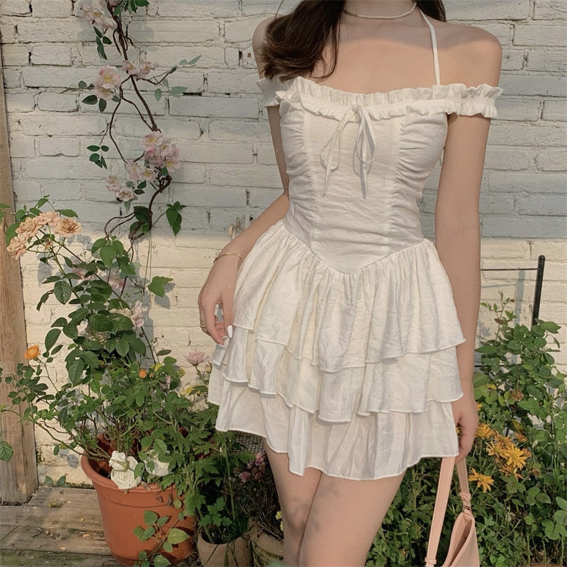 maoxiangshop Summer Kawaii Party Strap Dress Women Casual Holiday Beach Sexy Mini Dress Designer Ruffles Sweet Princess Fairy Dress Y2K