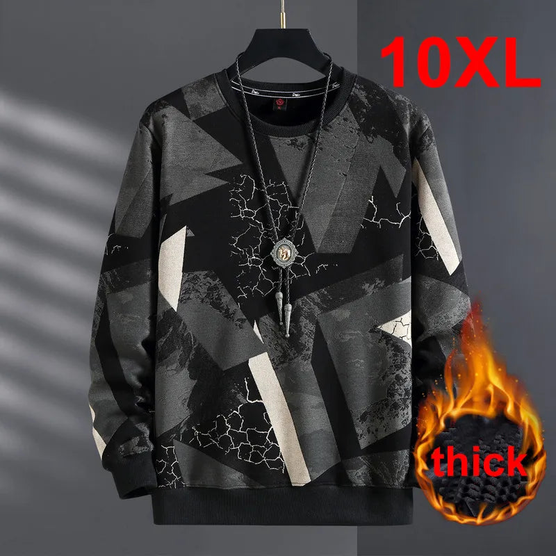 maoxiangshop Autumn Winter Fleece Sweatshirts Men Plus Szie 9XL 10XL Sweatshirt Fashion Hip Hop Geometric Graffiti Pullover Male Baggy Tops
